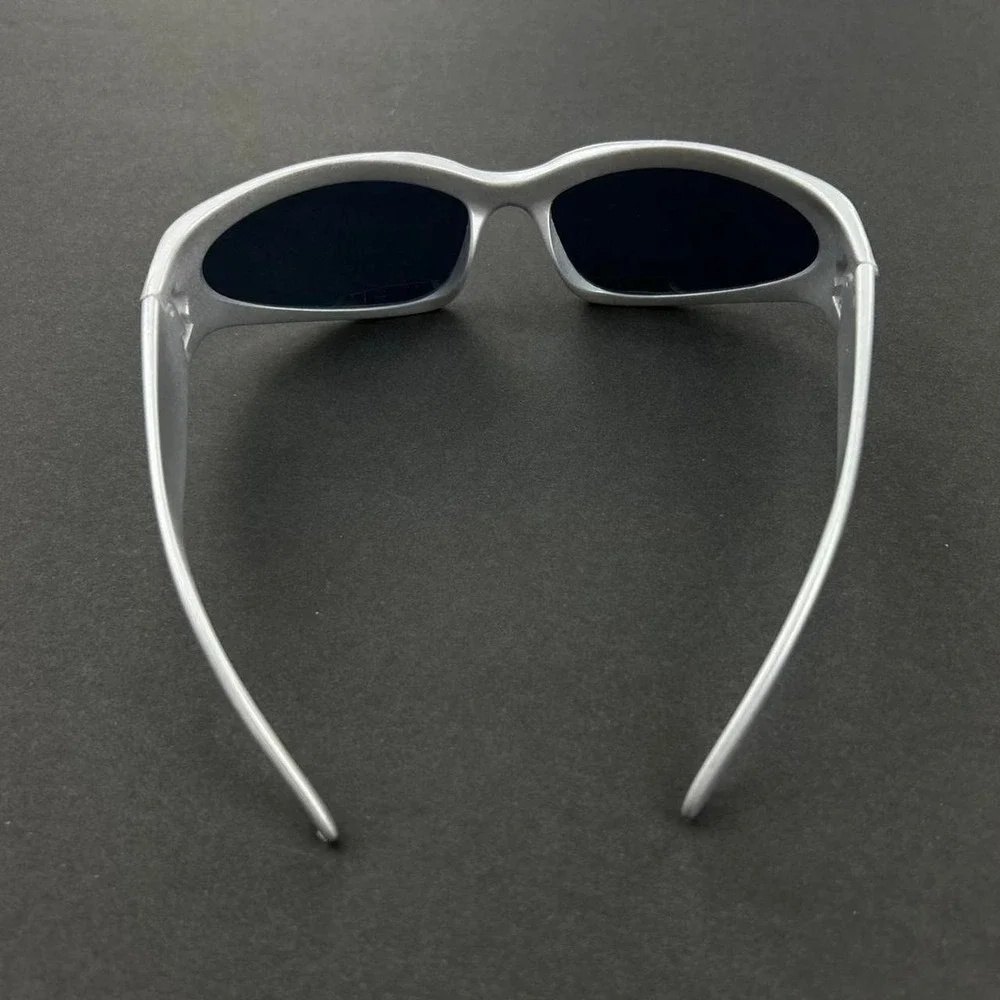 Vintage Y2K surfer style silver rounded sunglasses cyber grunge techno